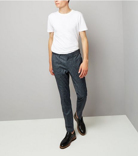 Blue Cross Hatch Tailored Skinny Suit Trousers | New Look