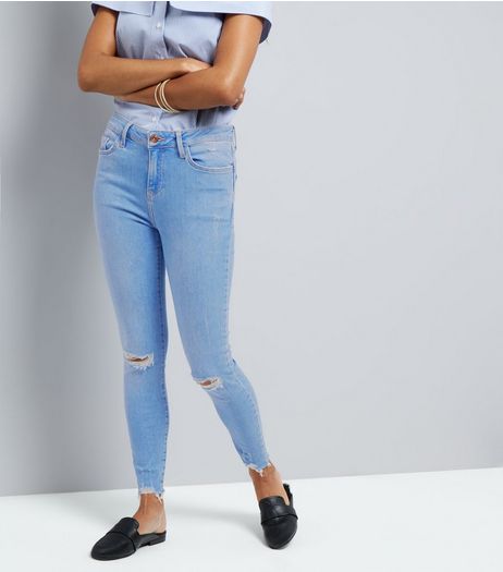 Petite Blue Ripped Knee High Waist Skinny Shaper Jeans | New Look