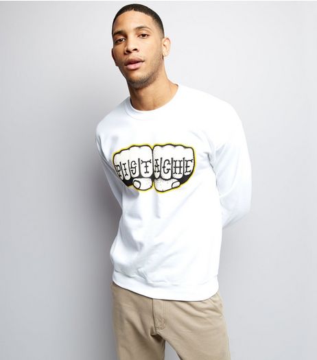 Street Art Collection White Pistache Fist Print Sweater | New Look