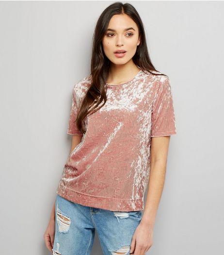 Tall Pink Crushed Velvet T-Shirt | New Look