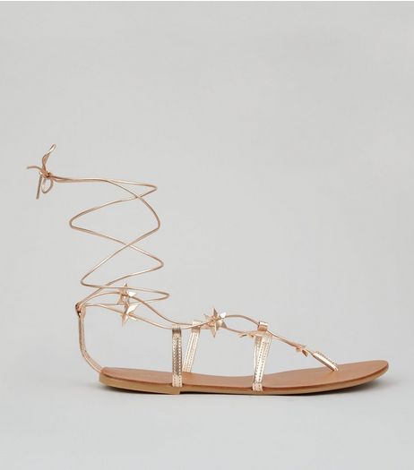 Rose Gold Star Strap Ghillie Sandals | New Look