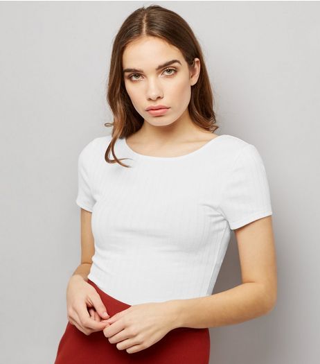 Tall White Ribbed Scoop Back T-Shirt | New Look