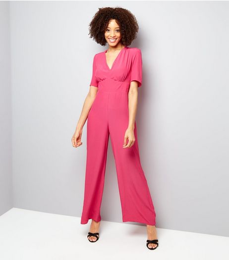 Bright Pink V Neck Jumpsuit | New Look