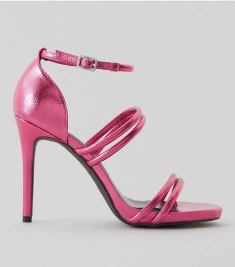 Wide Fit Pink Metallic Ankle Strap Heels | New Look