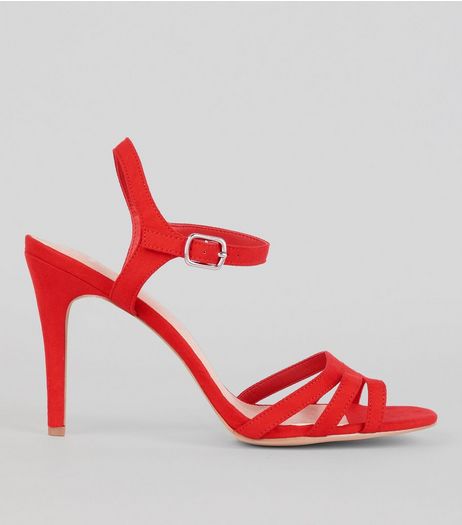 Wide Fit Red Comfort Suedette Strappy Heeled Sandals | New Look