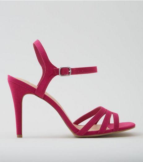 Wide Fit Pink Comfort Suedette Strappy Heels | New Look