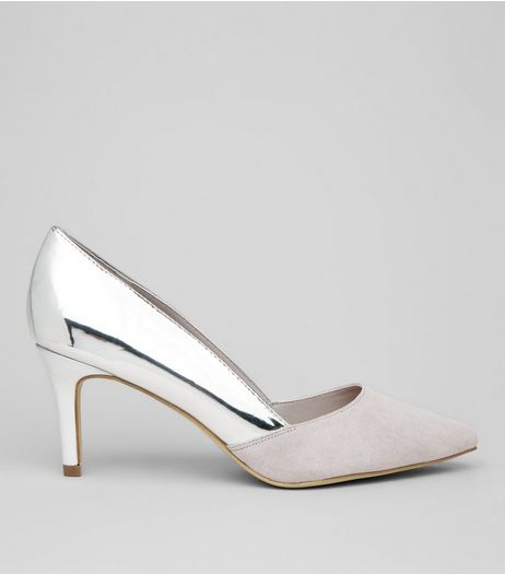 Wide Fit Silver Suedette Panel Heels | New Look