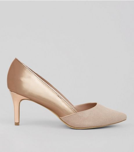 Wide Fit Rose Gold Metallic Panel Court Shoes | New Look