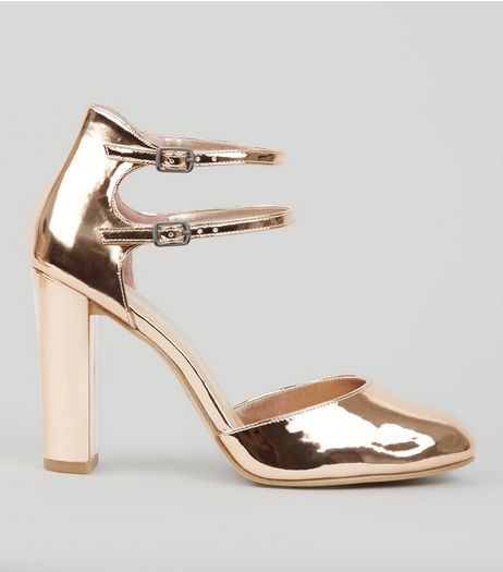 Wide Fit Rose Gold Double Ankle Strap Heels | New Look