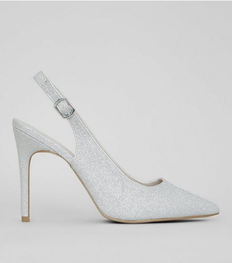 Wide Fit Silver Glitter Pointed Heels | New Look