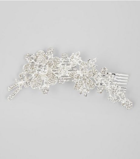 Silver Crystal Flower Hair Comb | New Look