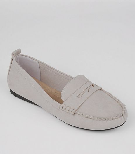 Wide Fit Grey Comfort Suedette Loafers | New Look