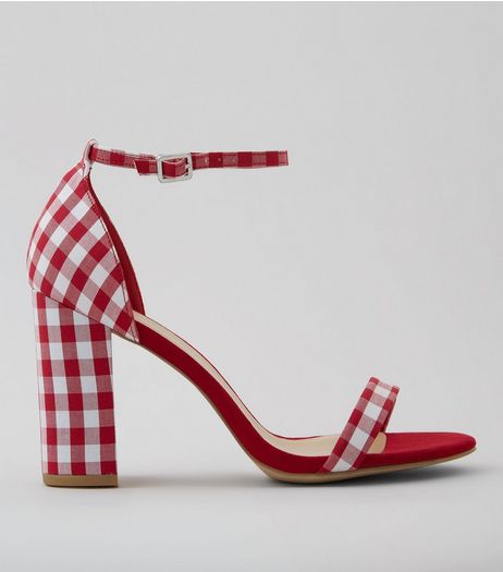 Wide Fit Red Gingham Ankle Strap Heels | New Look