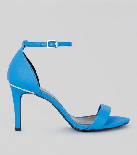 Wide Fit Neon Blue Textured Heeled Sandals | New Look