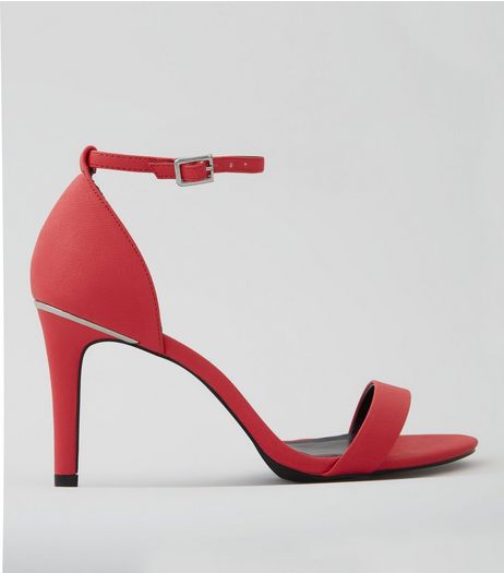 Wide Fit Neon Pink Textured Heeled Sandals | New Look