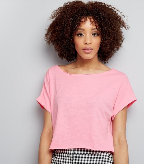 Bright Pink Rolled Sleeve Crop Top | New Look