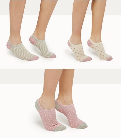 3 Pack Pink Heart Spot and Stripe Trainer Socks | New Look