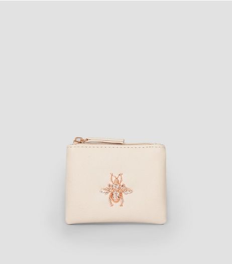 Pink Metal Bee Charm Zip Top Purse | New Look