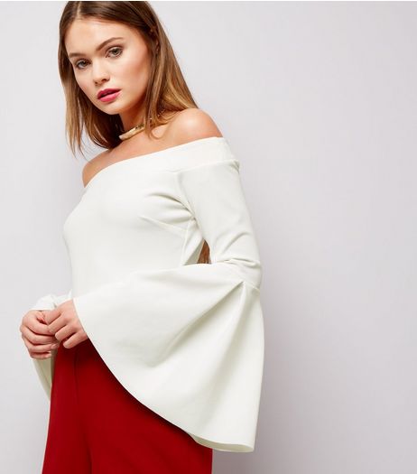 Blue Vanilla Cream Frill Sleeve Bardot Neck Bodysuit | New Look
