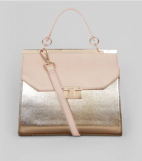 Rose Gold Metallic Handle Top Shoulder Bag | New Look