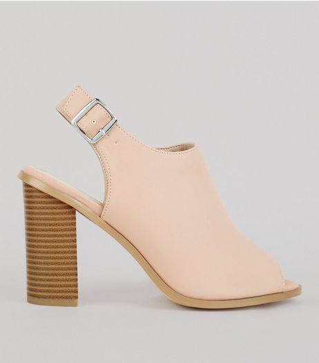 Wide Fit Nude Pink Suedette Peep Toe Heels | New Look