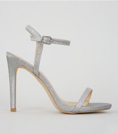 Glitter Silver Ankle Strap Heeled Sandals | New Look