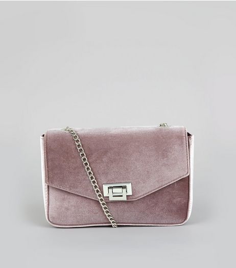 Grey Velvet Lock Front Shoulder Bag | New Look