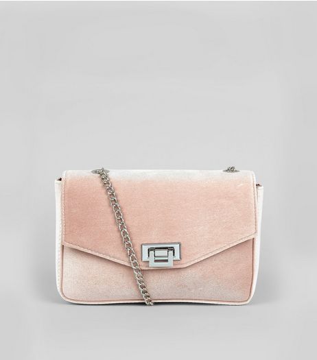 Pink Velvet Lock Front Shoulder Bag | New Look