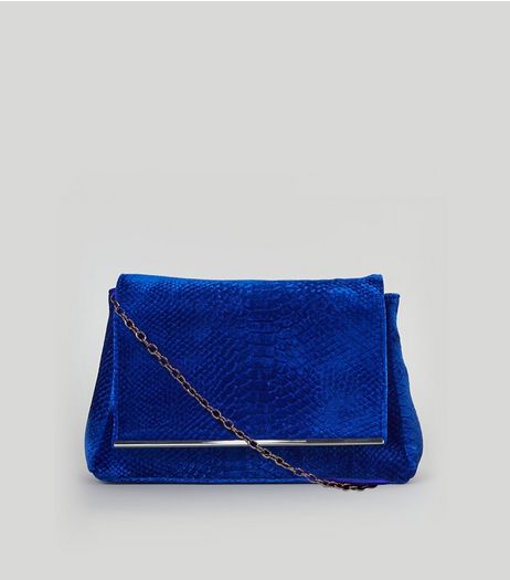 Blue Velvet Snakeskin Textured Shoulder Bag | New Look