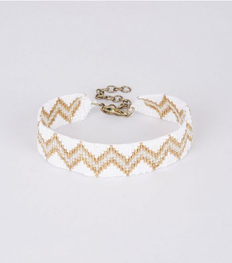 White Metallic Bead Anklet | New Look