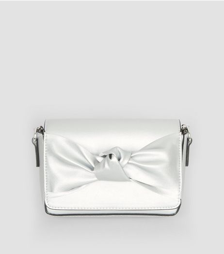 Silver Bow Front Clutch Bag | New Look