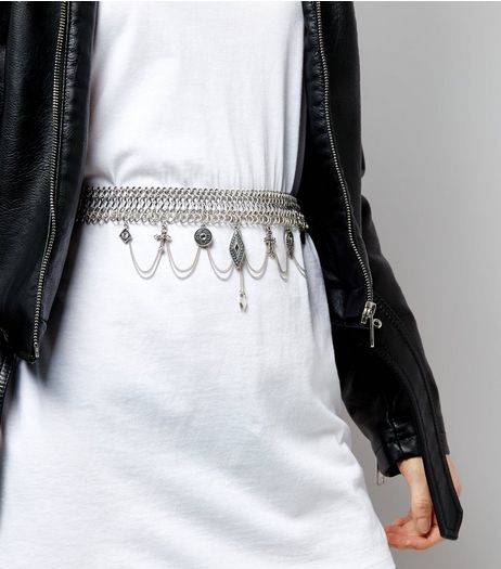 Silver Charm Drop Chain Belt | New Look