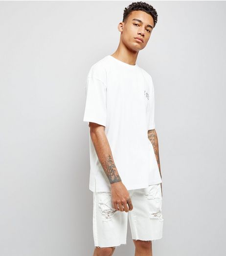 White Ripped Drawstring Waist Denim Shorts | New Look