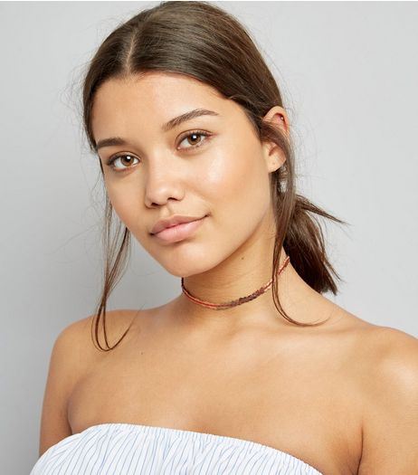 Gold Neon Thread Metal Sequin Choker | New Look
