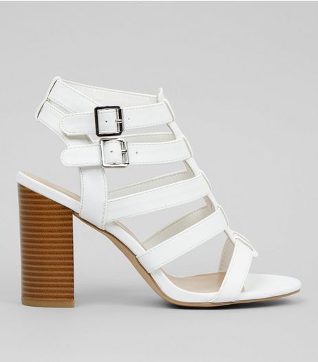 Wide Fit White Gladiator Block Heels | New Look