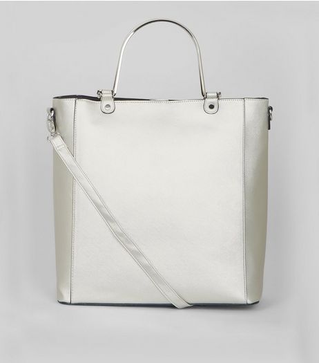 Silver Metal Handle Shopper Bag | New Look