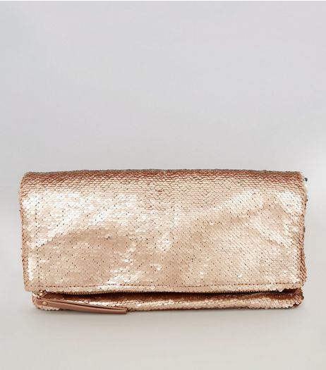 Rose Gold Sequin Fold Over Shoulder Bag | New Look