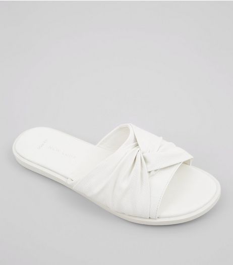 Wide Fit White Knot Top Sliders | New Look