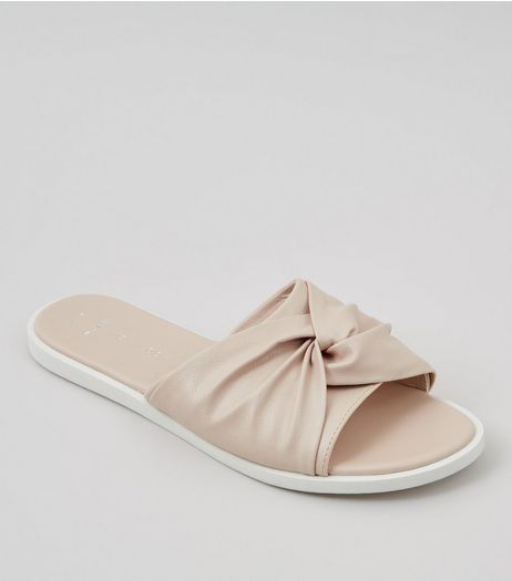 Wide Fit Nude Pink Knot Top Sliders | New Look