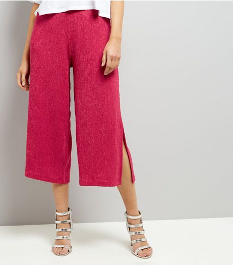 Bright Pink Textured Wide Leg Cropped Trousers | New Look
