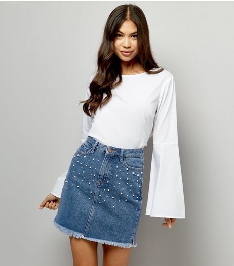 Blue Pearl Embellished Denim Skirt | New Look
