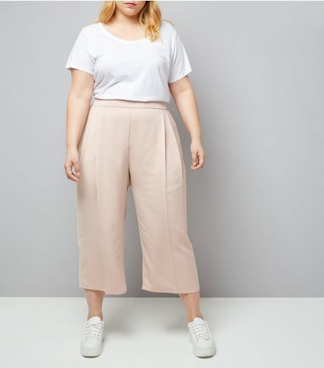 Curves Shell Pink Sateen Cropped Trousers | New Look