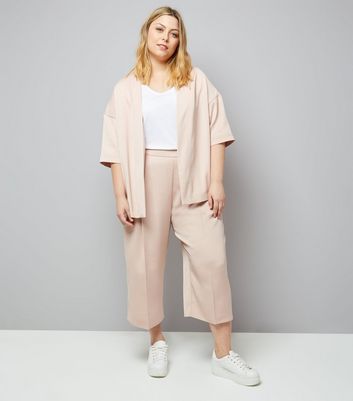 Curves Shell Pink Sateen Cropped Trousers | New Look