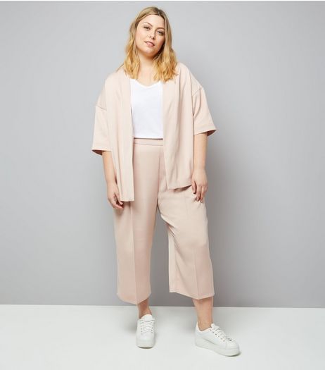 Curves Shell Pink Sateen Cropped Trousers | New Look