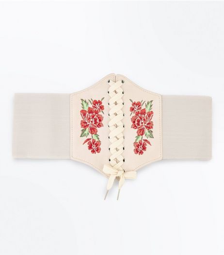 Cream Floral Embroidered Corset Belt | New Look