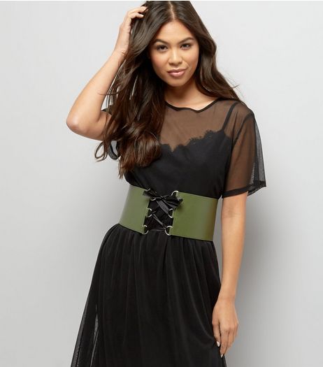 Khaki Lace Up Corset Belt | New Look