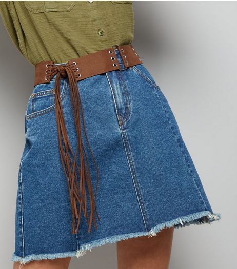Tan Suedette Eyelet and Tassel Drop Belt | New Look