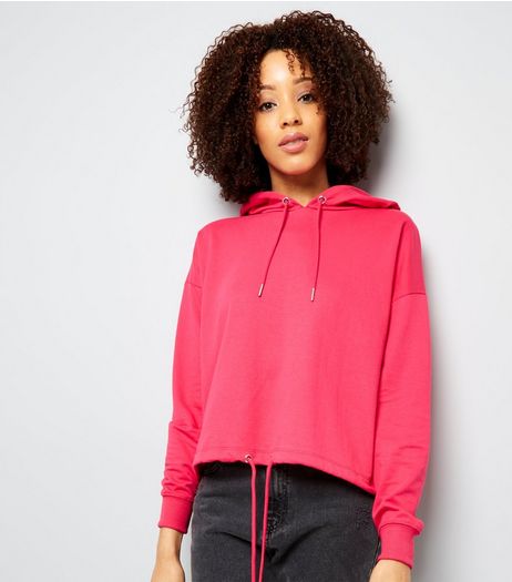Pink Drawstring Cropped Hoodie | New Look