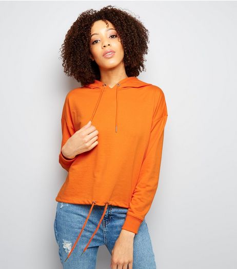 Orange Drawstring Cropped Hoodie | New Look