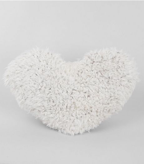 White Faux Fur Heart Cushion | New Look
